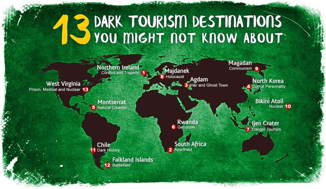 Infographic map of dark toursim destinations