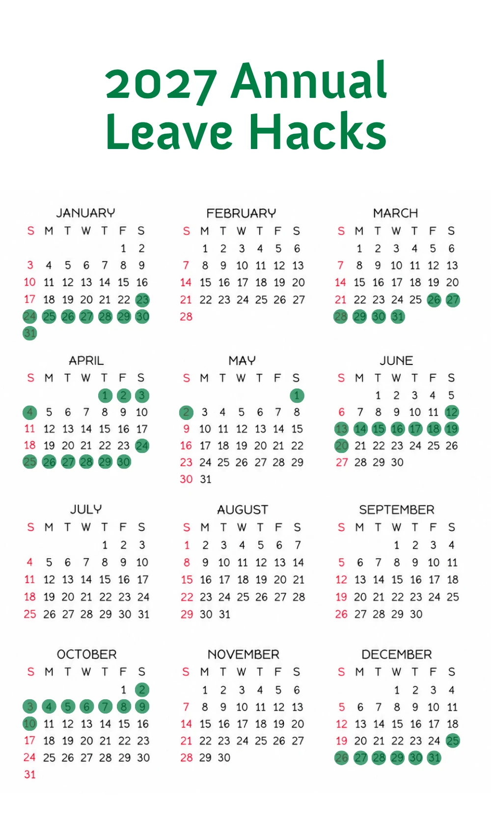 2027 annual leave hack calendar
