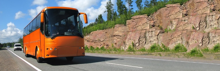 A tour bus on the road