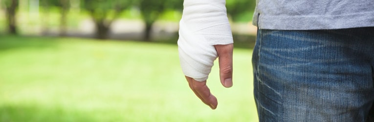 Man with injured hand