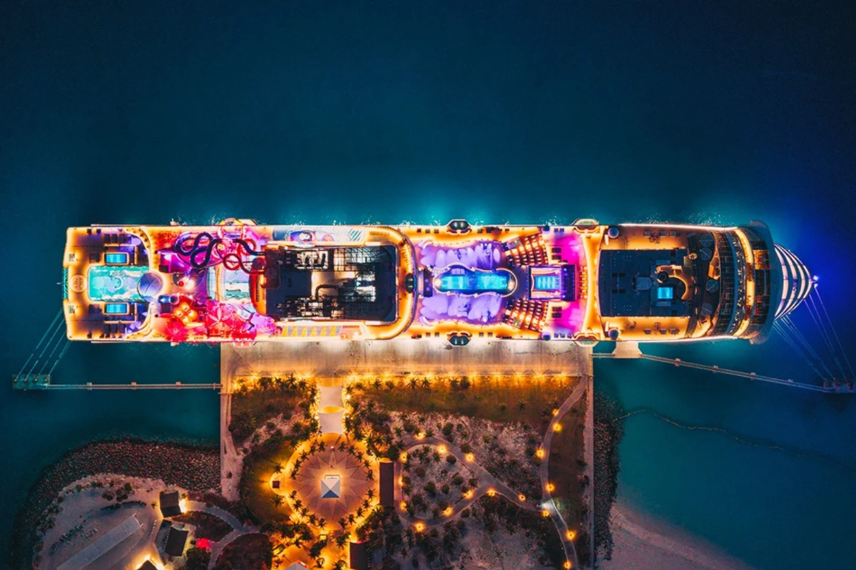 mega cruise ship aerial view
