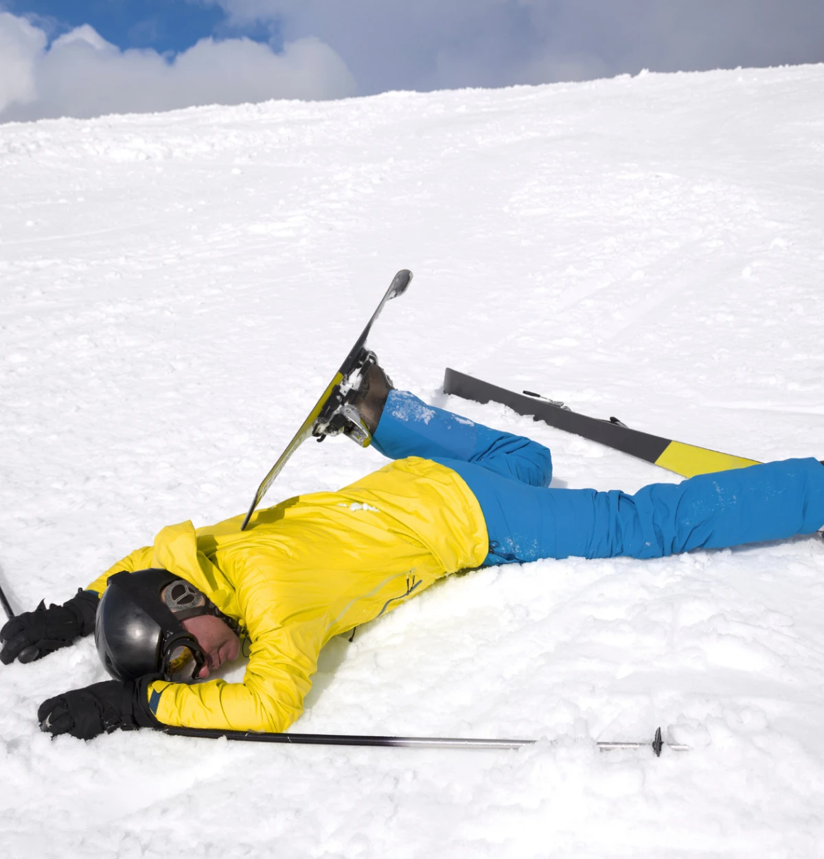 person lying in the snow